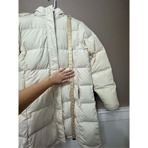L.L. Bean Mid Long Cream Hooded Down Puffer All Weather Coat Jacket Large - Picture 9 of 11